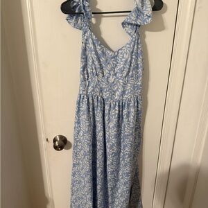 Blue Floral Ruffle Maxi Dress
